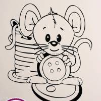Bügelbild Maus (Konturen einfarbig) für Textilien in Wunschfarbe -Ausmalbild T-Shirt für Kinder mit Stoffmalstiften Bild 3