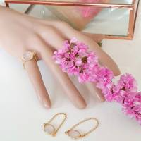 zarter Kettenring Gold mit Rosenquarz, minimalistischer Ring, Silber vergoldet Bild 1