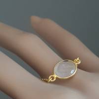 zarter Kettenring Gold mit Rosenquarz, minimalistischer Ring, Silber vergoldet Bild 3