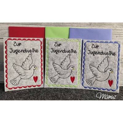 *  Karte zur Jugendweihe mit Taube  *  ITH Stickdatei zum beschriften und Blanko Datei