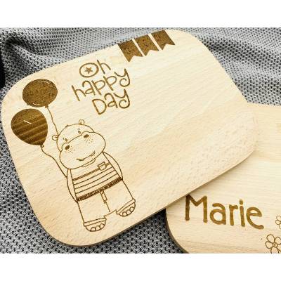 Brett personalisiert Frühstücksbrett Schneidebrett Geschenk Geburtstag  Weihnachten Küche Junge Nilpferd 