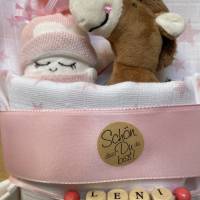 kleine Windeltorte mit Pferd / Einhorn und Windelbaby, Babygeschenk Mädchen, kreatives Geschenk zur Geburt Bild 7