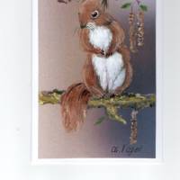 Grußkarte /  Naturmalerei-   Eichhörnchen-  handgemalt