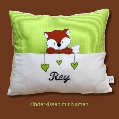 personalisiertes Kissen, Kissen mit Namen, Geschenk zu Geburt Taufe Weihnachten oder Geburtstag, Namenskissen Fuchs