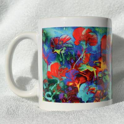 Blumige Keramiktasse - Glücksbringer