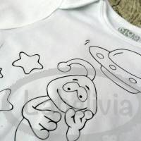 Bügelbild Alien (Kontur einfarbig) mit und ohne Namen für Textilien in Wunschfarbe - Ausmalbild T-Shirt Bild 8