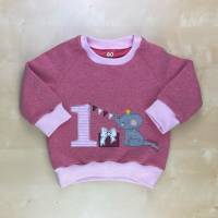 Geburtstagspullover 1 Jahr; Geburtstagsshirt Elefant Größe 80; Pullover pink 1. Geburtstag; Babykleidung; Kleinkind Bild 1