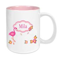 Tasse mit Namen Keramik rosa für Kinder, Motiv Flamingo Bild 1