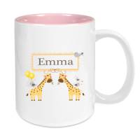 Tasse mit Namen Keramik rosa für Kinder, Motiv Giraffe Bild 1