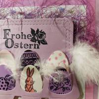 Aufwändige Osterkarte Eier Sixpack lila  Federn Bild 3
