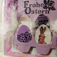 Aufwändige Osterkarte Eier Sixpack lila  Federn Bild 4