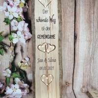 Holz Schild "Gemeinsam" Geschenk zur Hochzeit / Jubiläum personalisiert mit Name / Datum beleuchtet Holzaufstell Bild 2