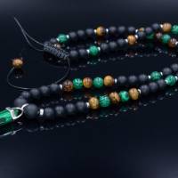 Herren Halskette aus Edelsteinen Onyx Tigerauge und Malachit mit Malachit-Anhänger, Länge 61 cm Bild 6