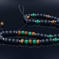 Herren Halskette aus Edelsteinen Onyx Tigerauge und Malachit mit Malachit-Anhänger, Länge 61 cm Bild 7