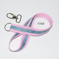 langes Blumen Schlüsselband türkis rosa in drei Wunschlängen, NEU mit Ring- oder Karabiner und Gurtband-Farbauswahl Bild 3