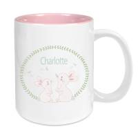 Tasse mit Namen Keramik rosa für Kinder, Motiv Hase Bild 1