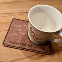 Tassenuntersetzer Kaffee Wohnwagen Glasuntersetzer Wollfilz bestickt Mug Rug Farbwahl Untersetzer Mugrug Bild 2