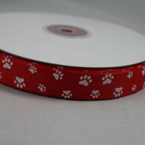 1 m Ribbon Ripsband Tatzen Hunde 15 mm, rot Bild 2