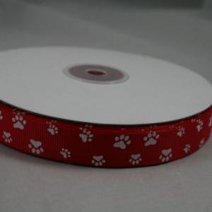 1 m Ribbon Ripsband Tatzen Hunde 15 mm, rot Bild 3