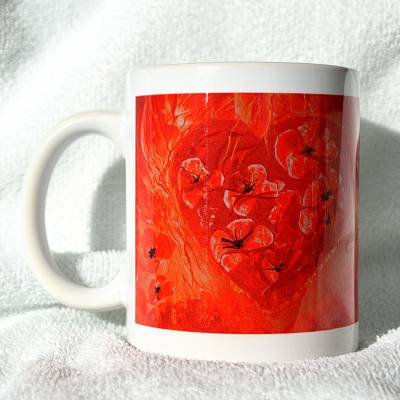 Keramiktasse mit Herz - Herzblüten