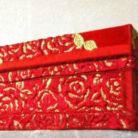 edler schmuckkasten rot gold holz stoffbezogen schmuckbox mit deckel schmuckaufbewahrung edle schmuckschatulle schmuckkä Bild 6
