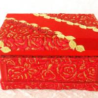edler schmuckkasten rot gold holz stoffbezogen schmuckbox mit deckel schmuckaufbewahrung edle schmuckschatulle schmuckkä Bild 8