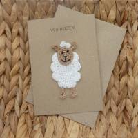 Handgemachte Karte mit Schaf-Applikation - Glückwunschkarte zur Geburt oder zum Geburtstag, Osterkarte für Kinder Bild 3