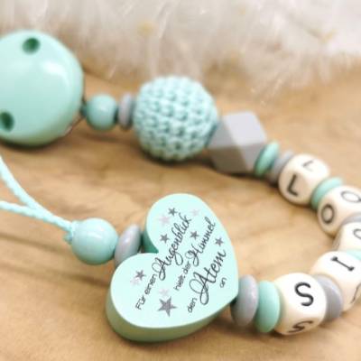 Schnullerkette mit Namen Junge Mädchen Herz für einen Augenblick Geschenkidee Geburt Baby Taufe 