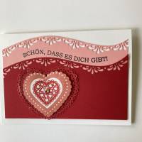 3D  Liebeskarte  Muttertagskarte Valentinstagskarte mit Herzen und Grusstext Handgefertigt mit Stampin'Up Produkt Bild 1