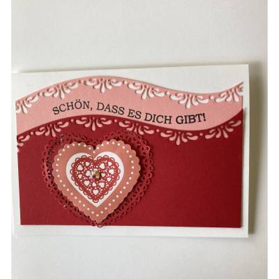 3D  Liebeskarte  Muttertagskarte Valentinstagskarte mit Herzen und Grusstext Handgefertigt mit Stampin'Up Produkt