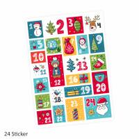 24 Adventskalender Zahlen Aufkleber bunt - eckig - Sticker Weihnachten zum basteln dekorieren DIY Bild 2