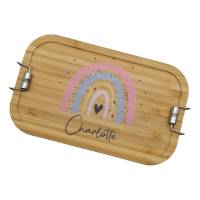 Brotdose personalisiert aus Edelstahl mit Bambus Deckel "Regenbogen pfirsich", Trennsteg, Lunchbox Bild 5