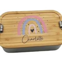 Brotdose personalisiert aus Edelstahl mit Bambus Deckel "Regenbogen pfirsich", Trennsteg, Lunchbox Bild 6