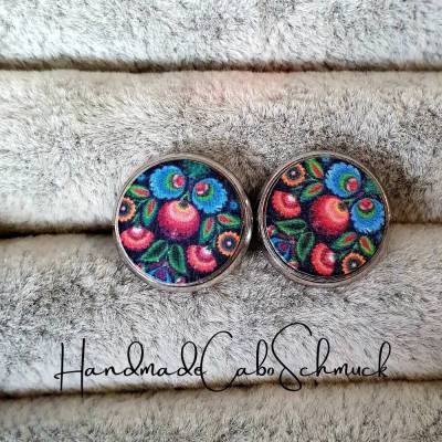 12mm Holzcabochon Ohrringe, parsley Motiv, Blumen, Blätter