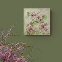 ROSA STIEFMÜTTERCHEN - kleines Blumenbild auf Leinwand je 20cmx20cm mit Glitter und Strukturpaste Bild 4