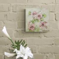 ROSA STIEFMÜTTERCHEN - kleines Blumenbild auf Leinwand je 20cmx20cm mit Glitter und Strukturpaste Bild 5