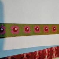 1m Webband Blumen, 15mm breit, Meterware, Frühling,grün, pink Bild 2