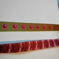 1m Webband Blumen, 15mm breit, Meterware, Frühling,grün, pink Bild 3