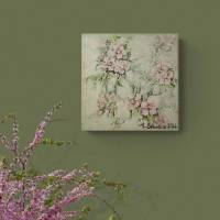 APFELBLÜTEN - kleines Blütenbild auf Leinwand je 20cmx20cm mit Glitter und Strukturpaste Bild 4