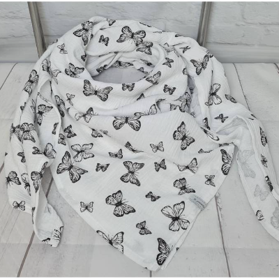 Dreieckstuch XXL aus Musselinstoff mit Schmetterlingen, Musselintuch, leichter Schal, handmade von la piccola Antonella