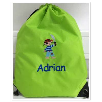 Turnbeutel mit Motiv * Piratenjunge *  (#Nr.64) + Namen / Wäschebeutel bestickt