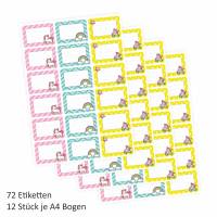 72 Blanko Etiketten Retro Einhorn Regenbogen und Rollschuh - 64 - Namensetikett - Universaletiketten Haushaltsetiketten Bild 2