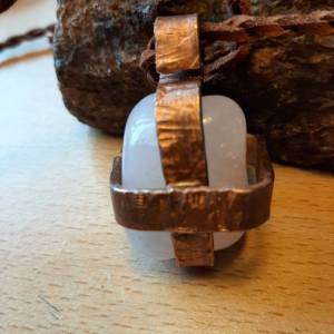 Großer Rosenquarz in recycelten Kupfer gefasst mit Halsband,  Heilstein Chakra, Wire Wrapping, Unikat Bild 1