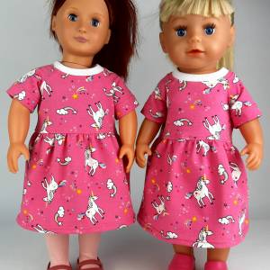 Einhörner Regenbogen und Sternschnuppen, als Kleid oder T-Shirt, Puppenkleidung für Puppen Gr. 40-45 cm, pink Bild 2