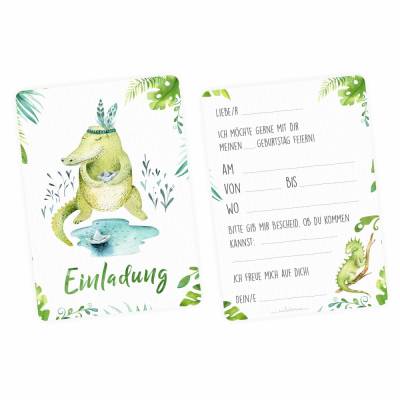 10 Einladungskarten Krokodil Dschungel Indianer inkl. 10 transparenten Briefumschlägen Kindergeburtstag Mädchen