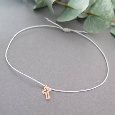 Armband kleines Kreuz rosegoldfarben Freundschaftsarmband Farbwahl 25 Farben Makramee filigran