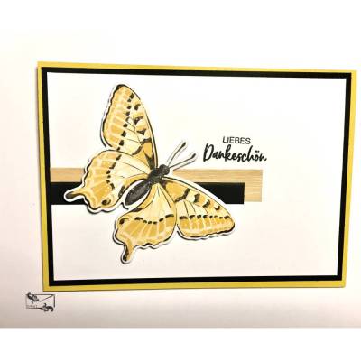 Wunderschöne   Dankekarte  mit gelbem Schmetterling & Grusstext Handgefertigt mit Stampin'Up!