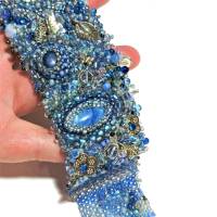 Breites Armband blau Unikat handgefertigt Perlmutt Sodalith Glas handmade Schmetterlinge boho Bild 4