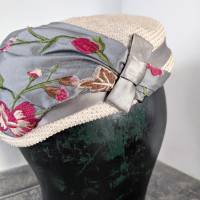 Strohhut Hütchen Headpiece Rosa-Grau Bild 6
