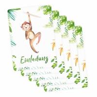 5 Einladungskarten Affe Dschungel grün inkl. 5 transparenten Briefumschlägen Kindergeburtstag Mädchen Junge Bild 2